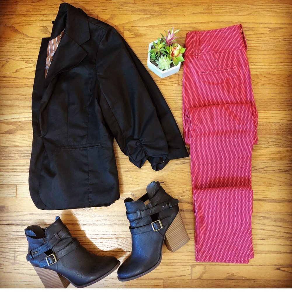 High Waist Slim Fit Pink Polka Dots Work Pants